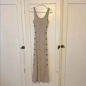 Abercrombie & Fitch Beige Button-Accent Maxi Dress